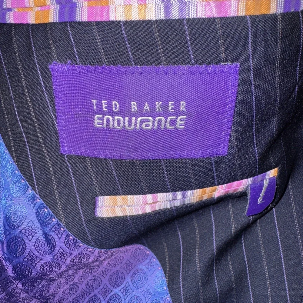 Ted Baker Endurance Blazer Mens 42L Navy‎ Purple Pinstripe Wool Jacket